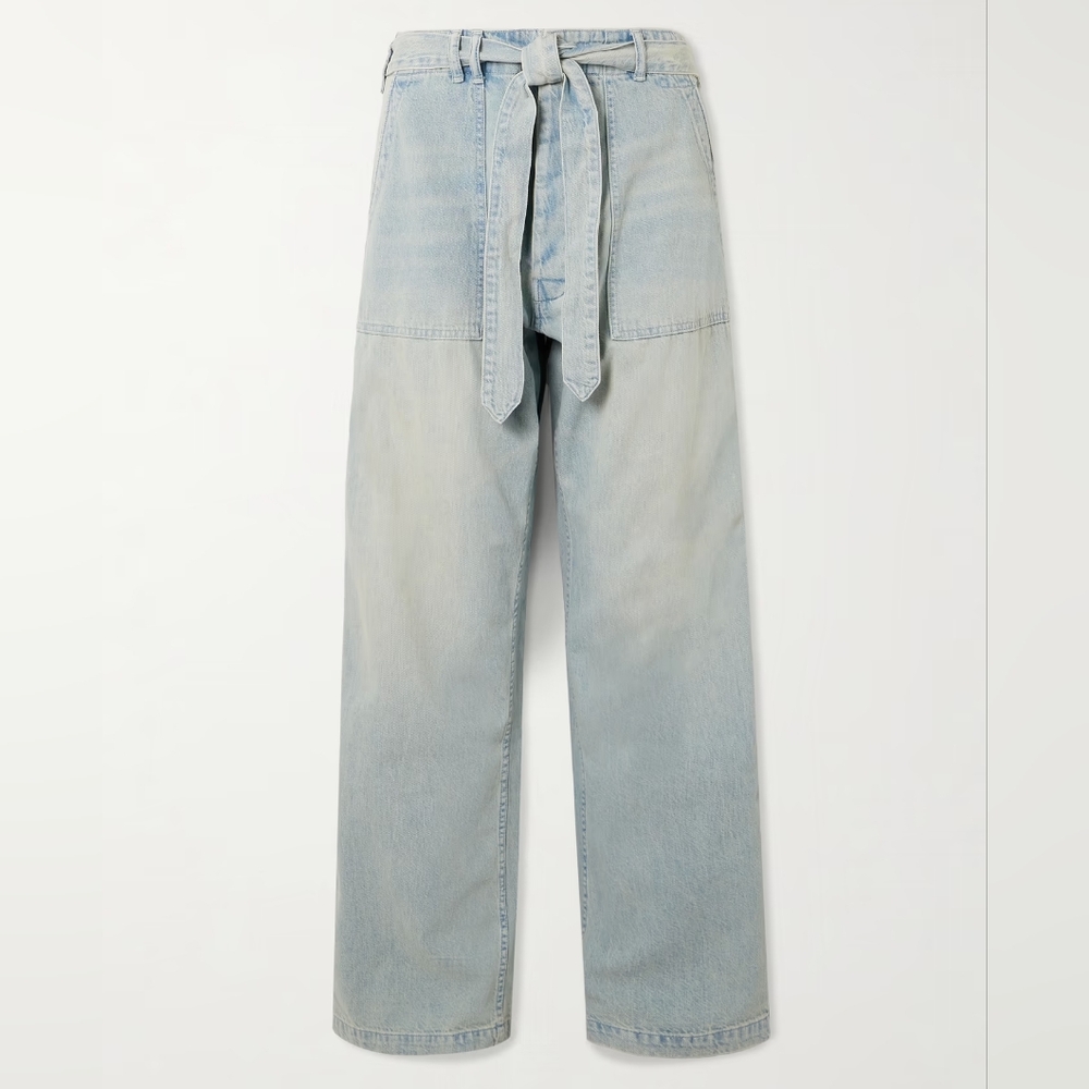 Light Wash R13 Denim Belted Vented Tie-Waist Utility Jeans - Picture 6 of 7